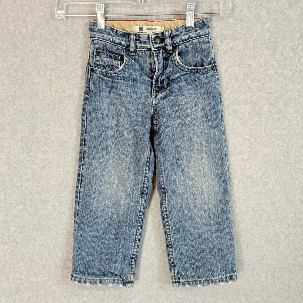 Vtg Gap Loose Fit Jeans Size 3 Toddler Fleece Lined Adjustable Waist Y2K 2006